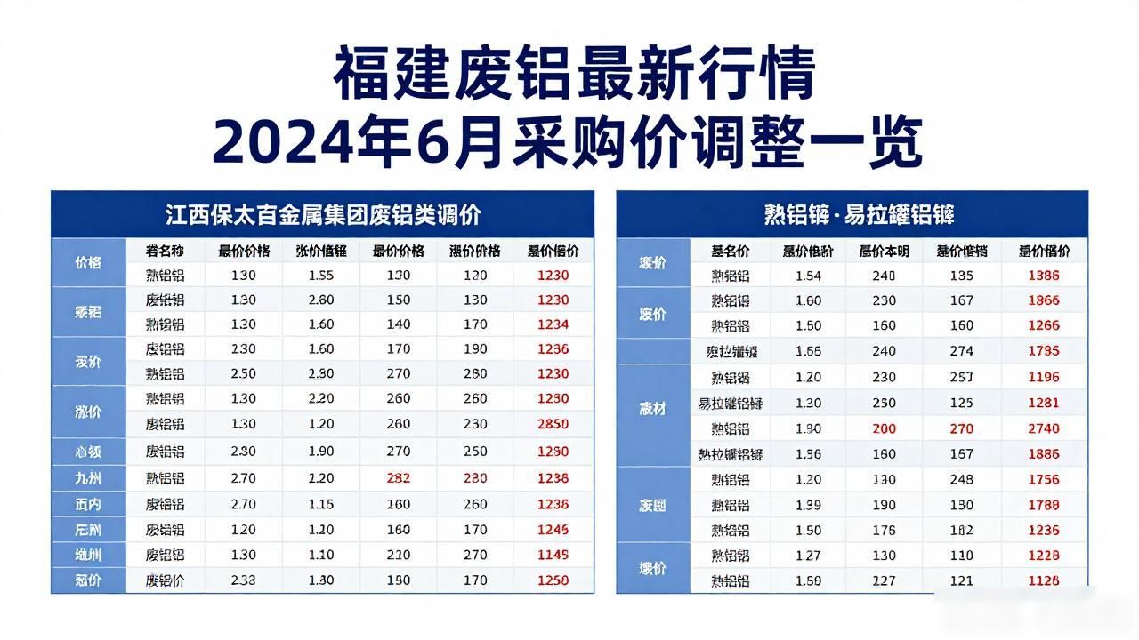 2024年6月全国再生铝企业废铝采购价格调整_福建废铝价格最新行情_江西保太有色金属集团废铝价格调整